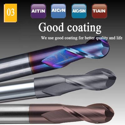 مطحنة نهاية كربيد التنجستن الصلب 200 مم 6 Hrc 55 Round R3 4 Flute Hrc 45